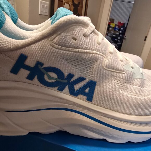 Hoka One Mens Clifton 10 Road Running Shoes - white / skyward blue Men's SZ 10.5 - Picture 10 of 16